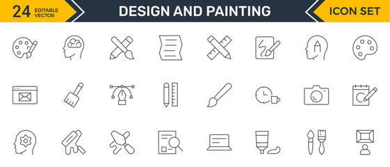 Set of Design and Painting Icons Collection: A Versatile Set for Art, Design Projects, Illustration Work, Studio Resources, and Creative Professional Use.