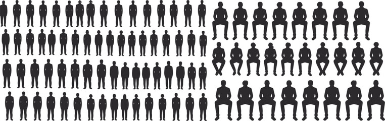 Vector silhouette collection of standing and sitting men, diverse poses for business, infographic, professional, design, and presentation use