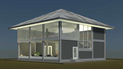 3D illustration of coffee shop