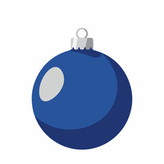 Blue Christmas ball ornament with silver top. Festive Christmas decoration perfect for winter holidays. Simple Christmas ball design for New Year or Christmas greeting cards, invitations,