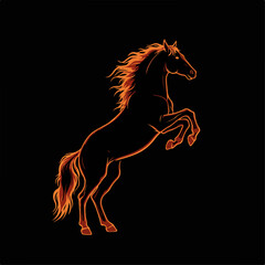 Fiery horse symbol of 2026 year.  Intense orange fiery horse rearing up on black background.  This fiery horse image is perfect for New Year or Christmas cards, festive posters,