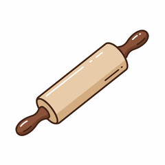 Wooden rolling pin for baking bread and pastry.  Classic kitchen tool with smooth surface and comfortable handles.  This essential baking utensil is perfect for creating delicious dough,