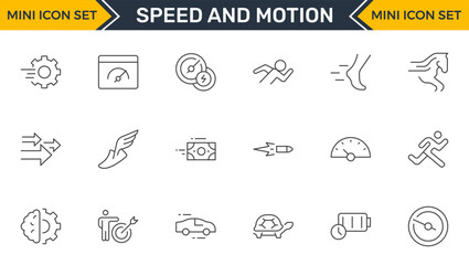 Set of outline Running Speed Icon Set. Dynamic icons capturing the essence of motion, sprinting, and velocity for fitness apps, sports branding, and training materials.