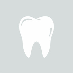 Clean white tooth icon. Simple dental care image.  Healthy tooth symbol for dentistry brochure or kitchenware packaging.