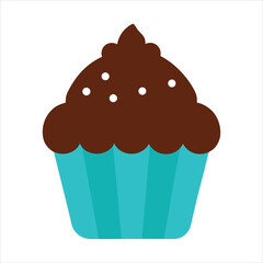 A Delicious Chocolate Cupcake with Teal Icing Simple illustration chocolate