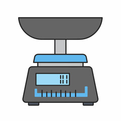 Fototapeta premium Digital kitchen scale with weighing pan and display. Accurate kitchen scale for measuring ingredients in cooking. Precise scale for food preparation, perfect for recipes and healthy eating.