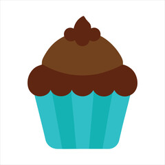A Delicious Chocolate Cupcake with Teal Icing Simple illustration single