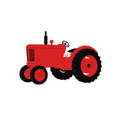 Obraz premium Red farm tractor illustration perfect for gardening business. This classic red tractor image showcases powerful machinery ideal for agricultural work.