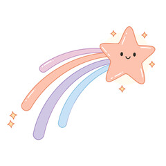 Adorable Pastel Shooting Star with Rainbow Trail - Kawaii Illustration