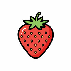 Obraz premium Red strawberry illustration. Strawberry graphic with green leaves and seeds. Simple strawberry image perfect for gardening blogs and websites.