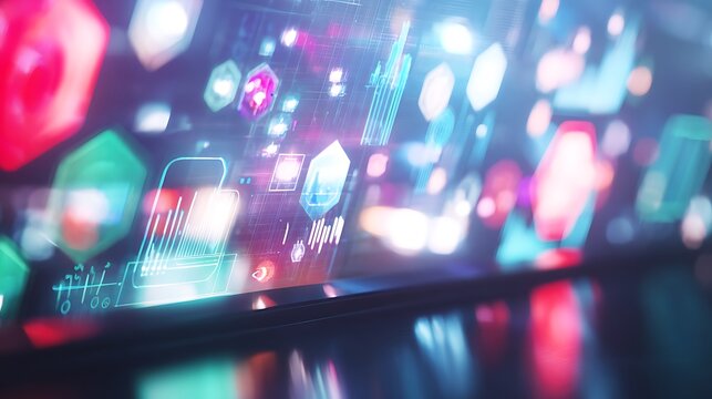 Abstract glowing futuristic interface with bokeh shapes