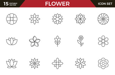 Set of outline Flower line icon set. Collection of high quality black outline logo for mobile concepts and web apps. Flower set in trendy flat style. Vector illustration on a white background.