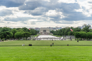 Lincoln Memorial and reflecting pool from a distance.