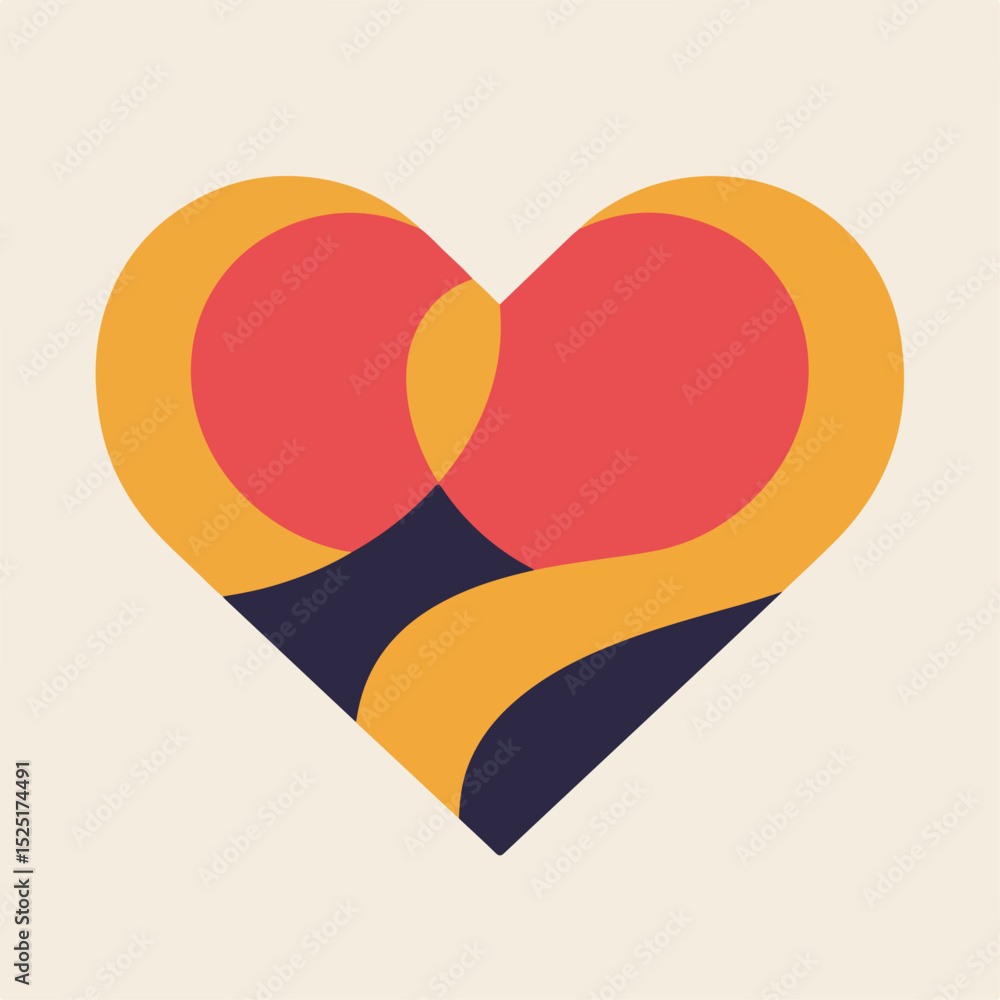 Poster abstract heart design with red and orange shapes. stylish heart symbol with curved lines and geometr