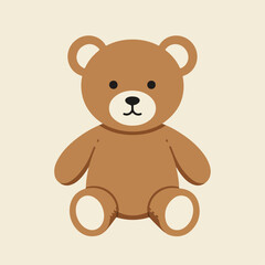 Obraz premium Brown teddy bear plush toy sitting on beige background. Adorable plush bear toy is perfect for children's room decor. Cute teddy bear illustration for kids,