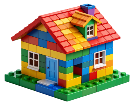  “Isometric 3D Toy Blocks Assembling into a House Shape, Transparent PNG”.
