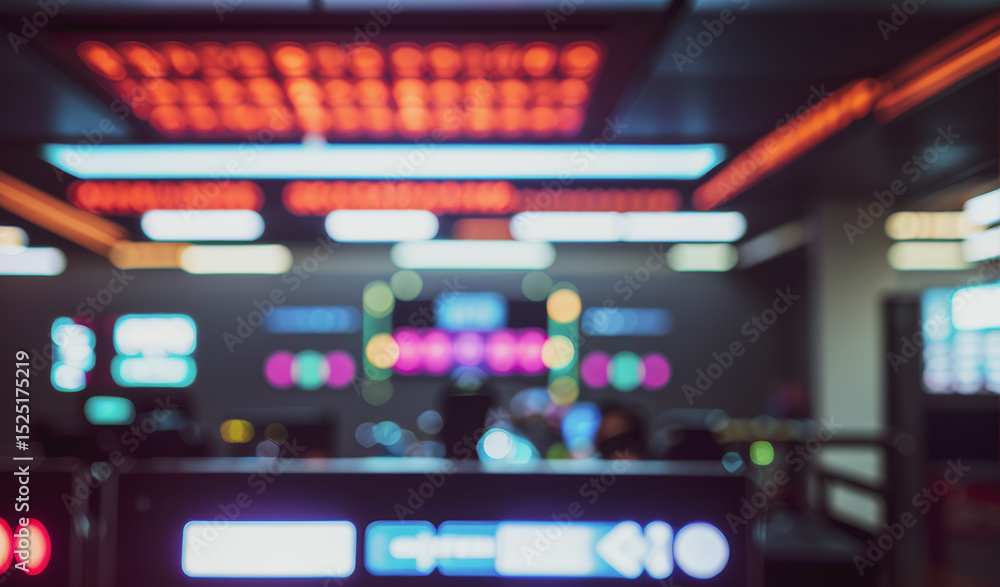 Poster blurred interior view with illuminated panels and lights creating a futuristic atmosphere.futuristic