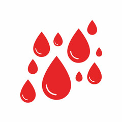 Obraz premium Red blood drops illustration. Medical symbol representing blood donation or menstrual cycle. Simple graphic design of red blood droplets ideal for healthcare brochures, educational materials,