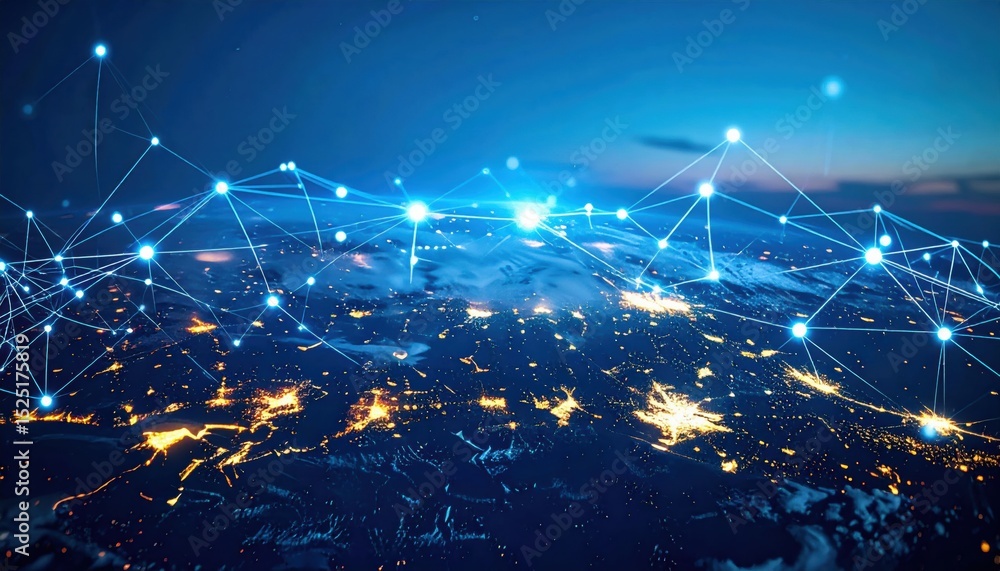 Poster a network of glowing connections overlays a view of earth from space, symbolizing global communicati