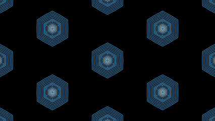 Intricate blue hexagonal patterns on a black background 