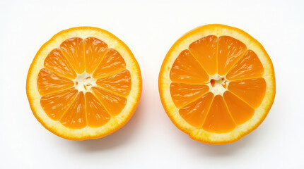 A halved orange placed on a clean white background