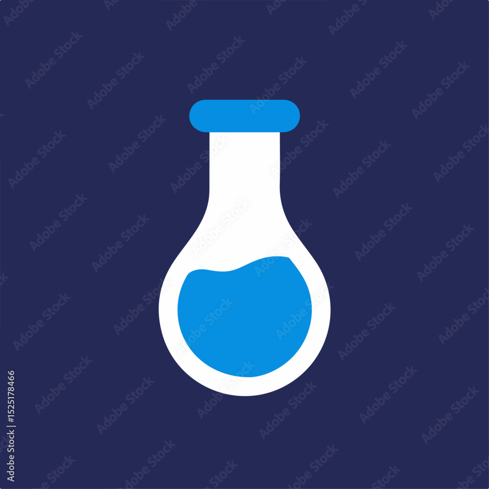Poster erlenmeyer flask with blue liquid inside. simple science glassware for chemistry experiments. clear 
