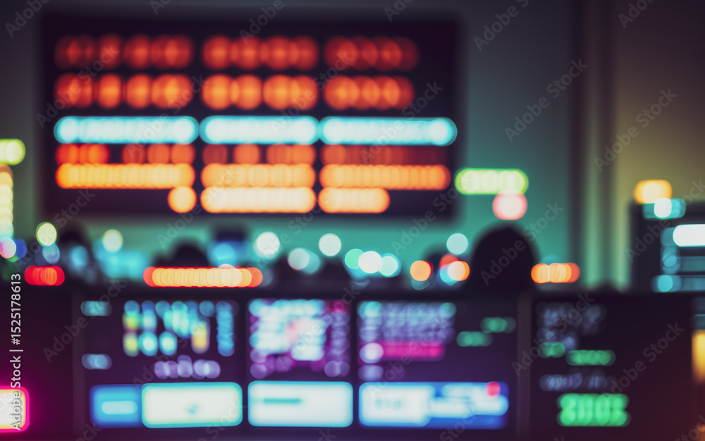 Aufkleber control room with multiple screens displaying data and information in a dark setting.futuristic phot