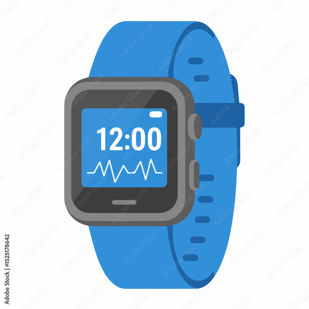 Poster stylish blue smartwatch with heart rate monitor display. modern fitness tracker shows time and pulse