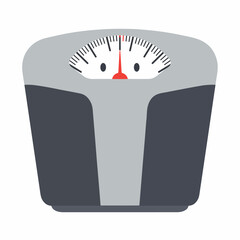 Bathroom scale showing weight measurement. Simple analog scale design with gray body and black platform.  This weight scale is perfect for fitness apps, health websites, or weight loss programs.