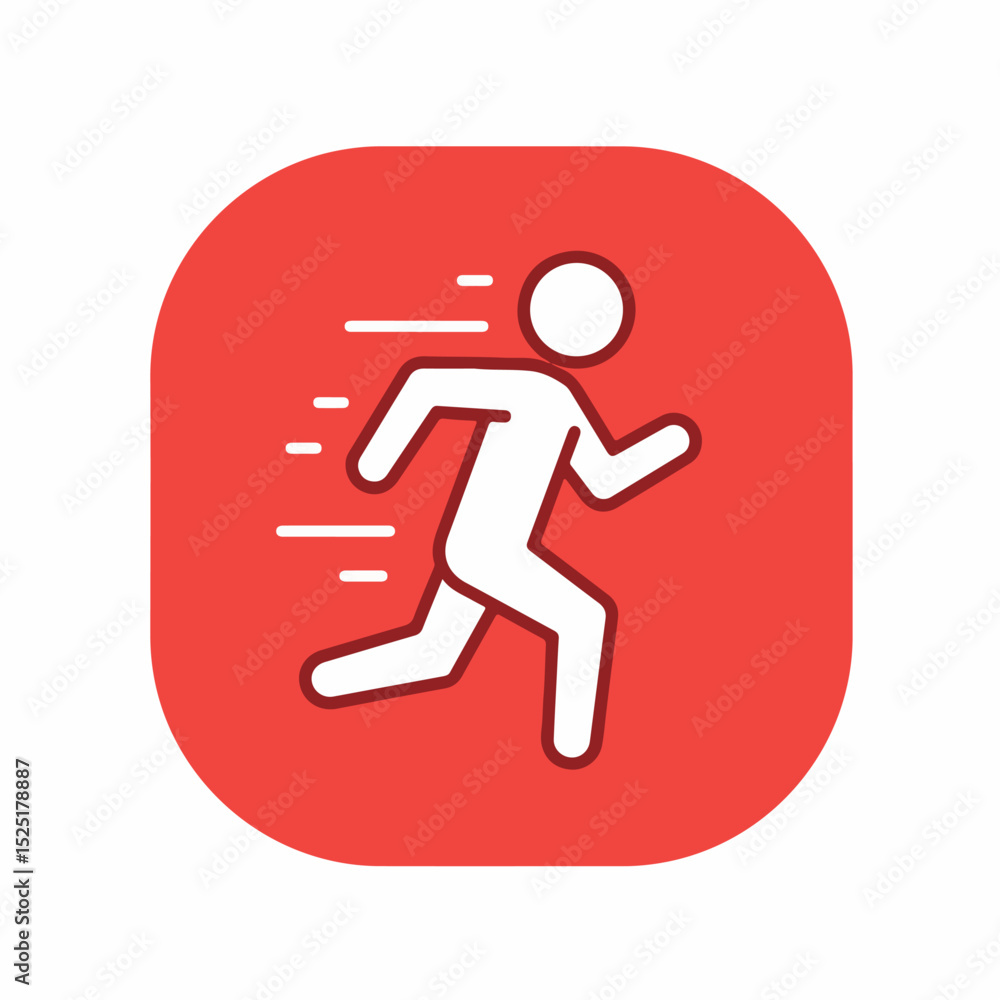 Poster running person icon in red square. fitness app icon design shows person running fast. this simple ru