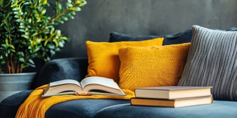 Cozy setting with cushions and books