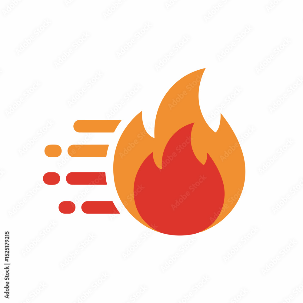 Poster fiery flame icon with speed lines. burning fire symbol design with dynamic motion effect. this fast 