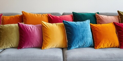 Decorative cushions arranged on modern sofa