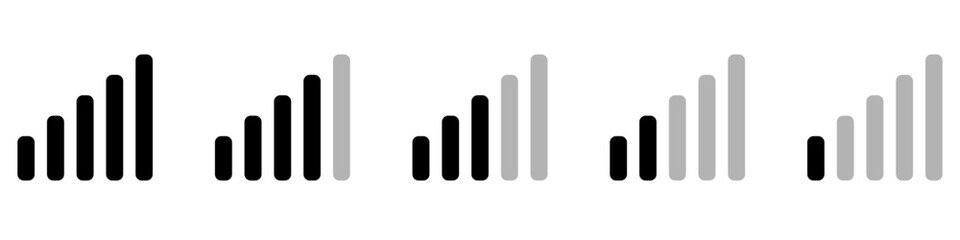 Signal strength icon vector set. Network signal illustration sign collection. Wifi signal symbol. Signal web icons. Wi fi symbols for web and mobile app.