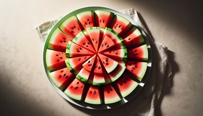 Watermelon slices on plate top view summer fruit healthy food refreshing dessert diet