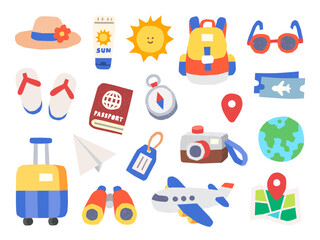 Cute Travel Clip Art – Paper Cut Style Minimal Vector Icons for Summer Holiday, Vacation, and Adventure Design