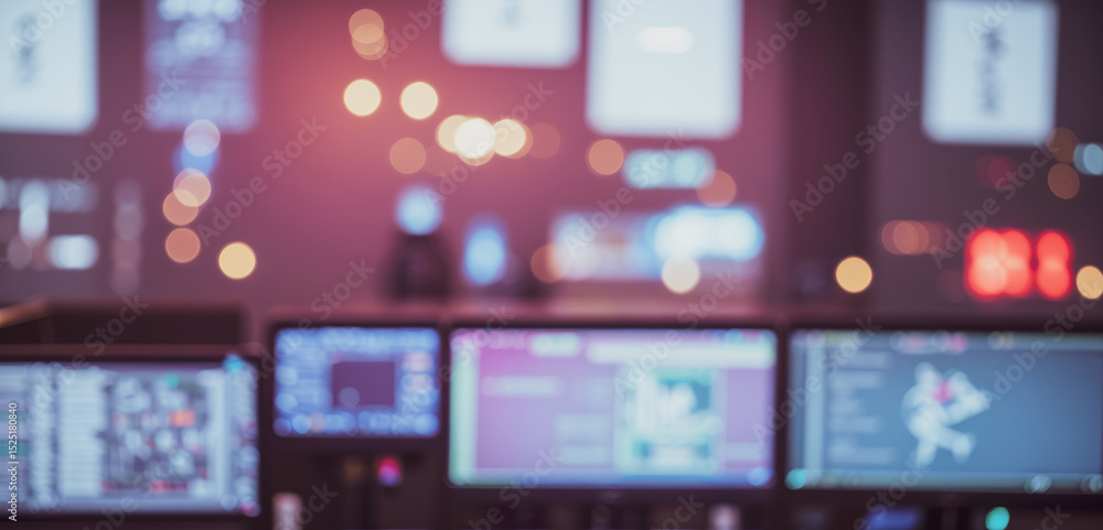 Aufkleber multiple computer screens displaying data in a control room or similar environment.futuristic photos