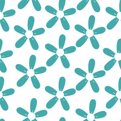 Seamless pattern cartoon flowers blue and leaves. cute botanical wallpaper and pattern for gift wrap paper