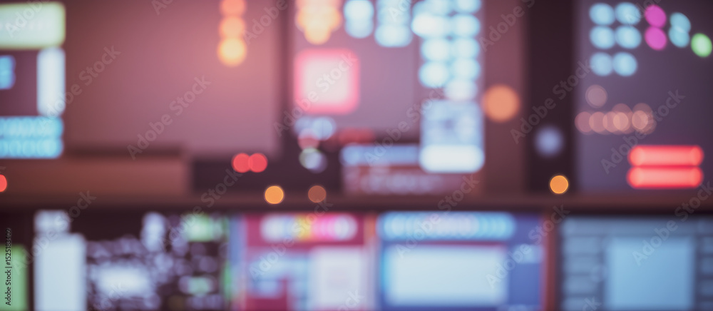 Poster multiple screens displaying data and information in a control room environment.futuristic photos wit