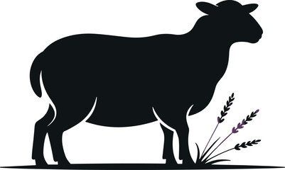 Sheep Silhouette Vector Illustration, Farm Animal Standing in Grass, Livestock Graphic Icon, Rustic Nature Design, Agriculture Clipart for Projects