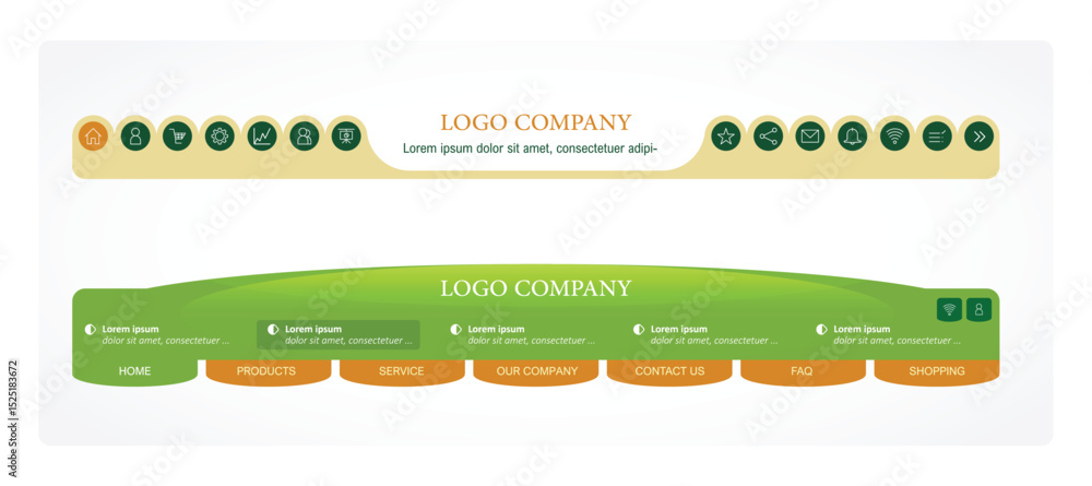 Poster web site design menu navigation elements with icons set: navigation menu bars