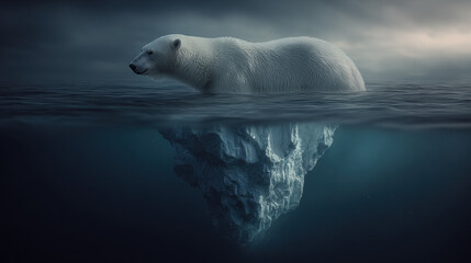 Naklejka premium Polar Bear and Iceberg Underwater – Climate Crisis Concept