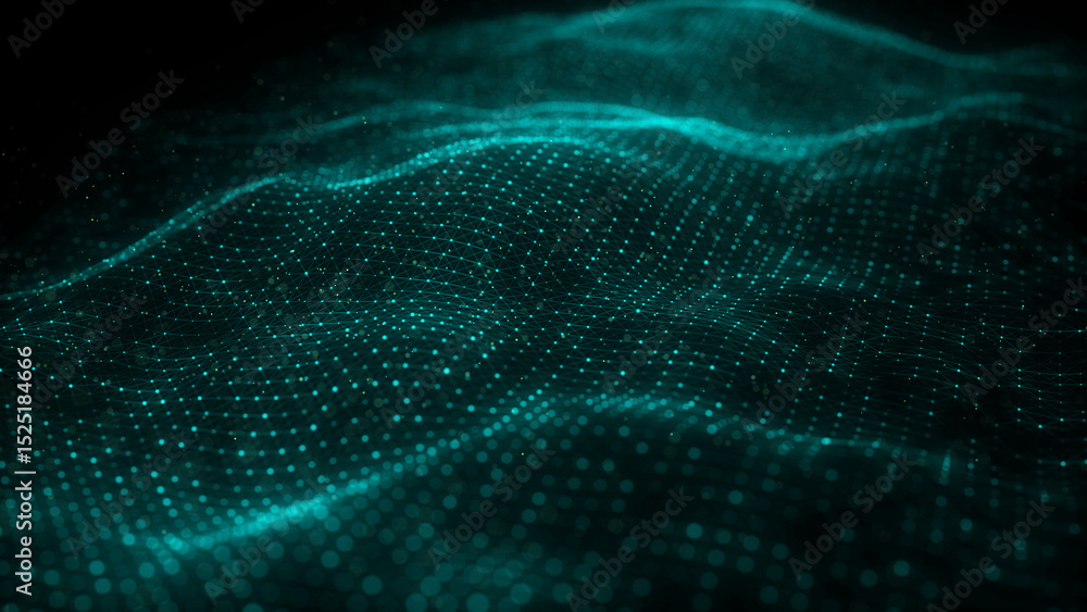 Poster abstract futuristic wave with moving dots. flow of colored particles and lines. cyber technology ill