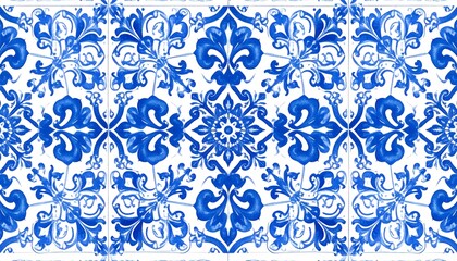 Blue Floral Tile Pattern.
