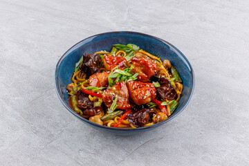 Sweet Chili Crispy Chicken with Stir-Fried Noodles and Vegetables