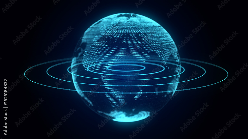Poster global network connection. blue futuristic world map. concept of planet earth. 3d rendering.