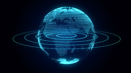 Global network connection. Blue futuristic world map. Concept of planet Earth. 3D rendering.