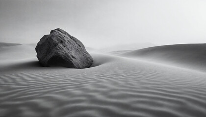 Black And White Desert Landscape With Single Rock