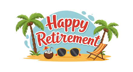 Happy Retirement Beach Vacation Tropical Paradise Illustration
