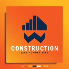Construction logo design with simple shape gradient color background suitable for business, company brand logo.